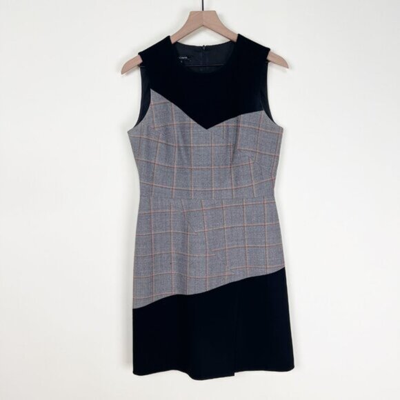 Judith   Charles Wool Mini Sheath Sleeveless Dress Faux Corset Plaid Fall Winter - Picture 4 of 10